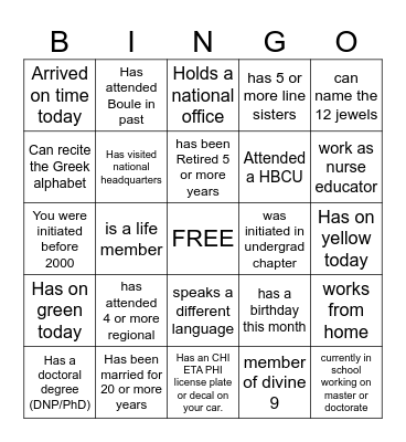 SORORITY BINGO Card