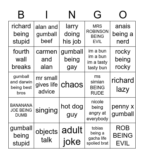 GUMBALL YIPPIE KI A Bingo Card