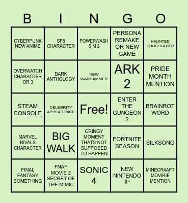 SUMMER GAMES FEST Bingo Card
