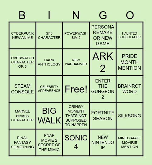 SUMMER GAMES FEST Bingo Card