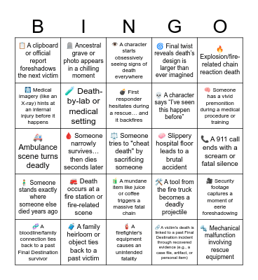 Final Destination: Bloodline Bingo Card