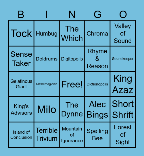 The Phantom Tollbooth Bingo Card