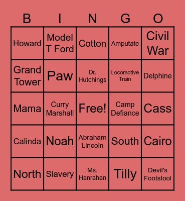 River Between Us Bingo Card