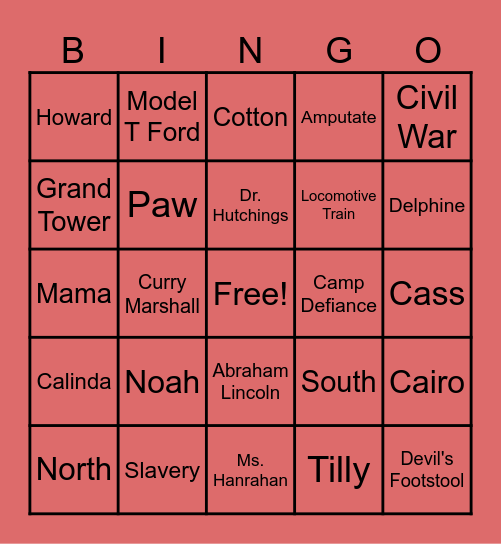 River Between Us Bingo Card