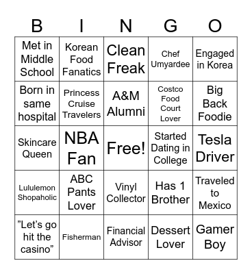 Hanlas’ Engagement Bingo Card