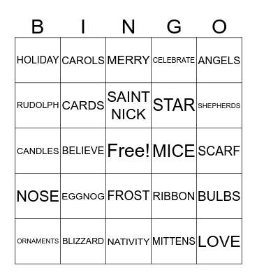 SANTA BINGO for Kiddos Bingo Card