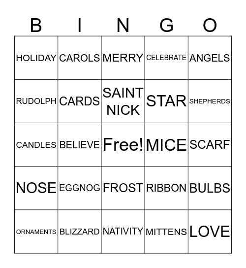 SANTA BINGO for Kiddos Bingo Card