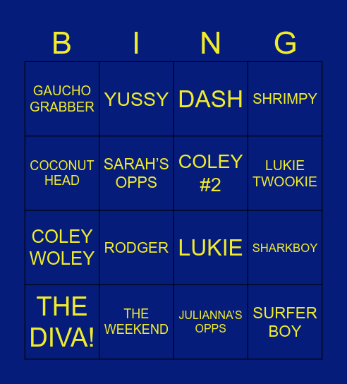 CHARACTERS Bingo Card