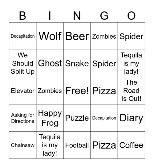 The Cabin In the Woods Bingo Card