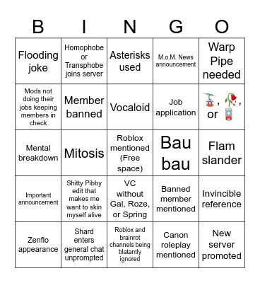 Weekly Mansion of Madness Bingo Card