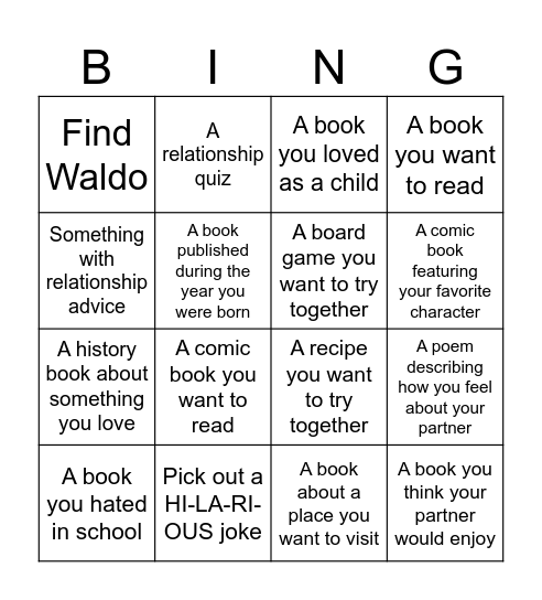 Bookstore Bingo Date Bingo Card