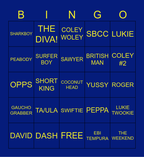 CHARACTERS Bingo Card