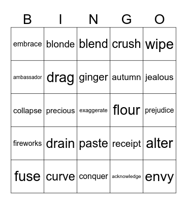 vocab U26 Bingo Card