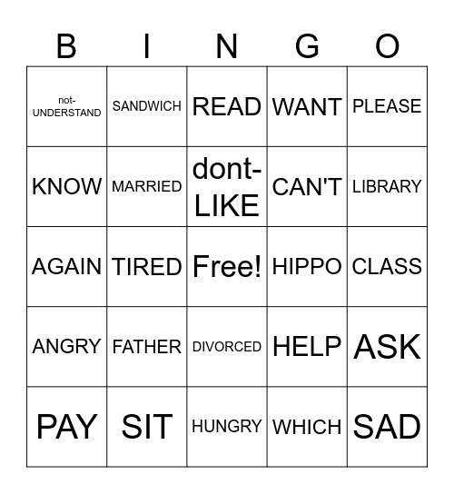 Hillsboro ASL Bingo #2 Bingo Card