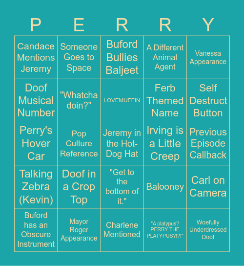 Phineas & Ferb Bingo Card