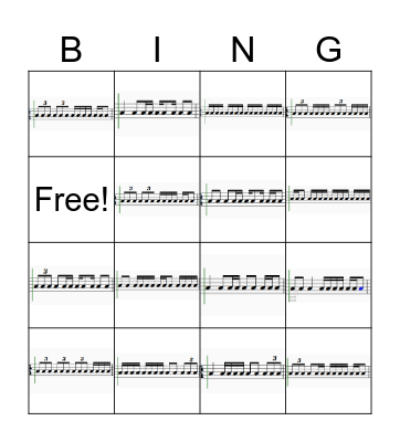 VCE RHYTHMS Bingo Card