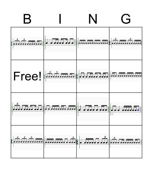 VCE RHYTHMS Bingo Card