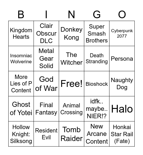 Summer Games Fest Bingo Card