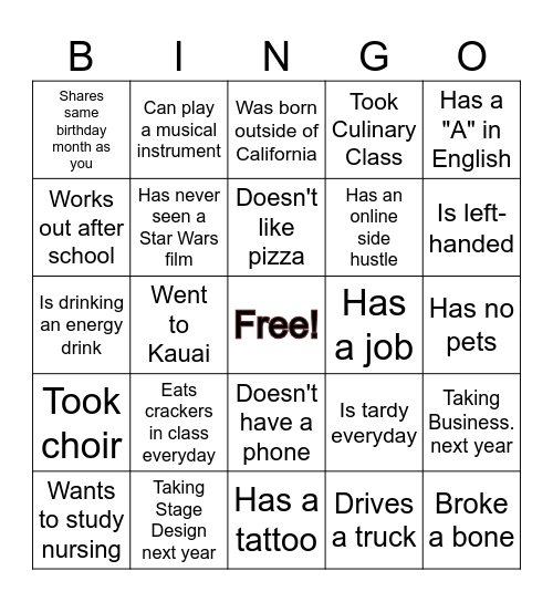 VHS Bingo Card