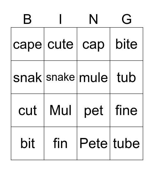 Magic E Bingo Card