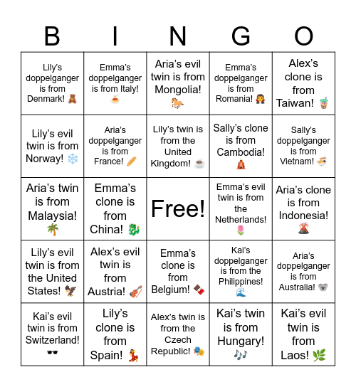 Emma’s clone is from China! 🐉 Bingo Card