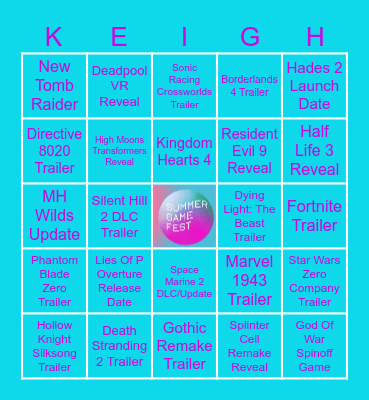 Summer Game Fest 2025 Bingo Card