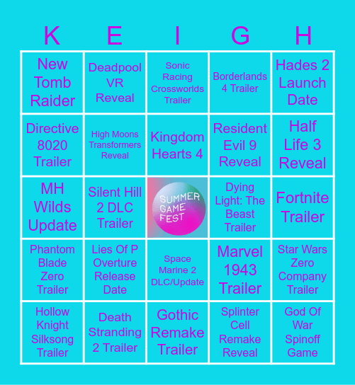 Summer Game Fest 2025 Bingo Card