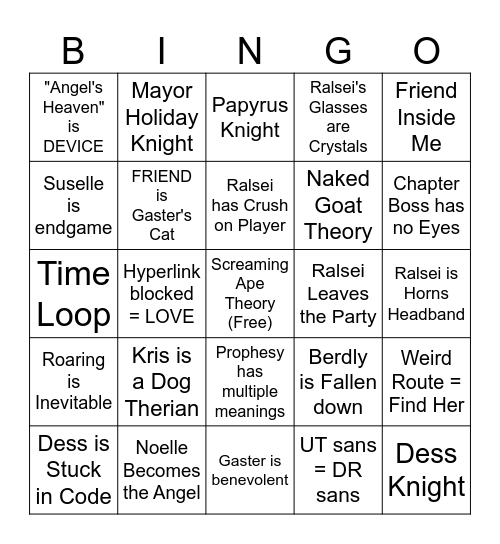 Deltarune Bingo Card