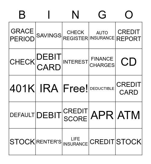 FINANCIAL LITERACY Bingo Card