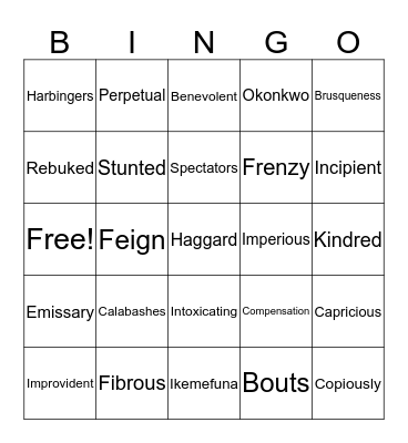 Vocabulary Bingo Card