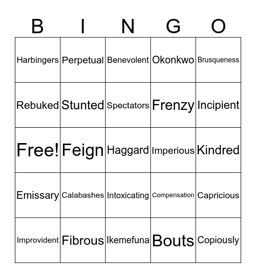 Vocabulary Bingo Card