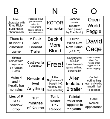 Summer Game Fest 2025 Bingo Card