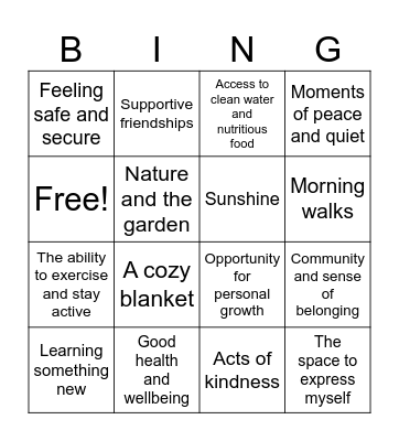 "I'm Grateful For" Bingo Card