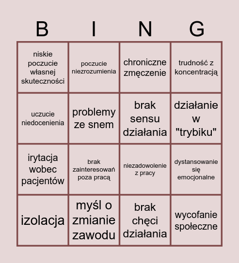 Wypalenie zawodowe Bingo Card