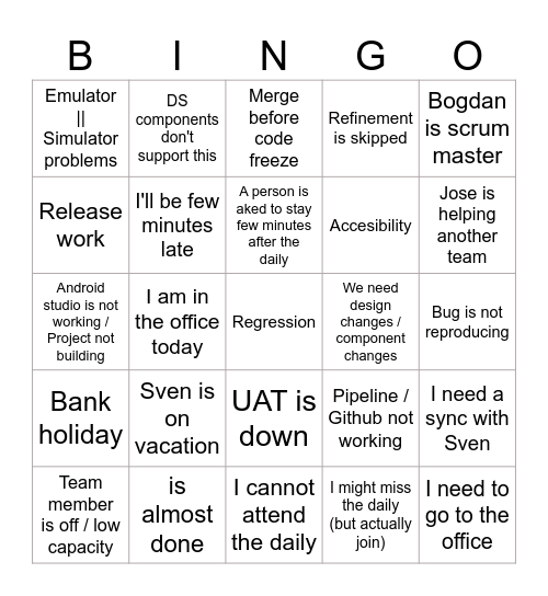 Yellow Daily Stand-up Bingo Card