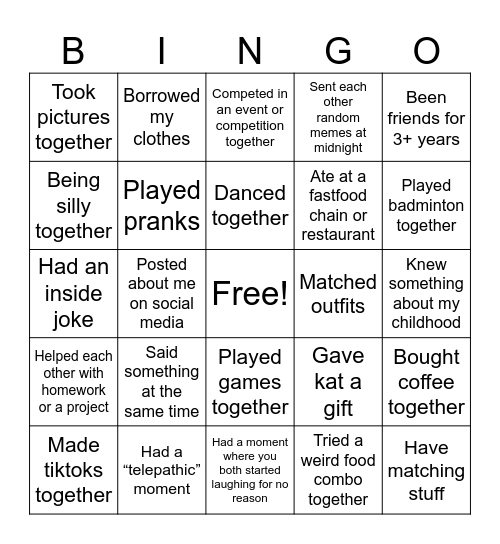 Experiences with Kat! Bingo Card