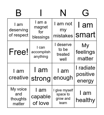 Affirmations Bingo Card