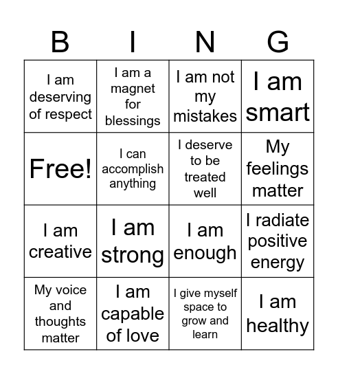 Affirmations Bingo Card