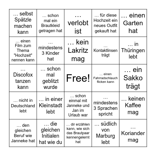 Finde eine Person, die ... Bingo Card