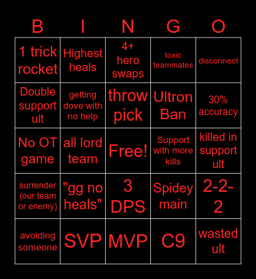 Marvel Rivals Bingo Card