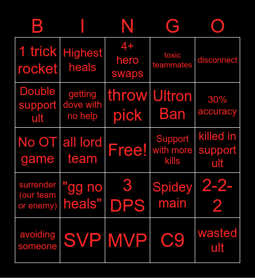 Marvel Rivals Bingo Card