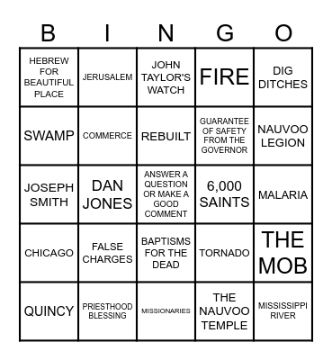 NAUVOO BINGO Card