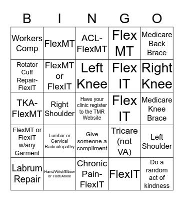 UHC, Cigna, Humana, Tricare, BCBS Federal Bingo Card