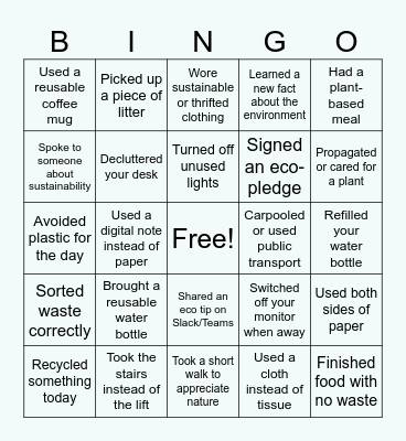 Earth Bingo Card