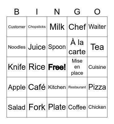 F&B Bingo Card