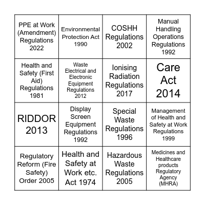 Regulations Bingo Card
