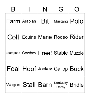 Hold Your Horses Bingo Card