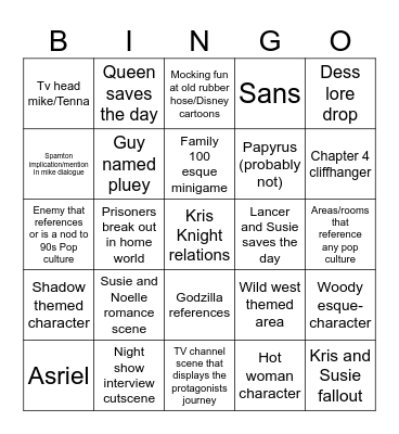 Deltarune Chapter 3 and 4 Bingo Card