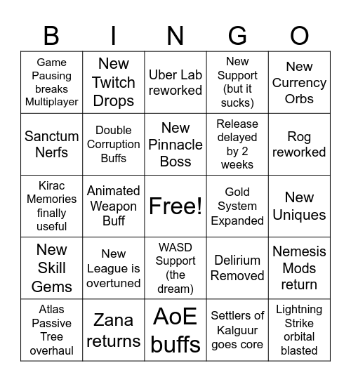 PoE 3.26 Bingo Card