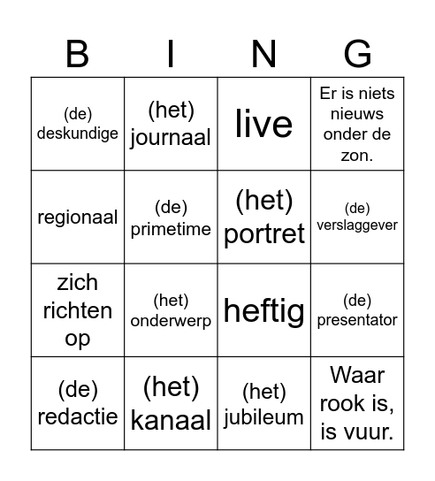 Woordenschat Journaal Bingo Card
